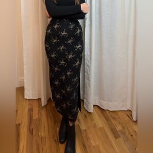 Vintage Barami silk midi pencil straight a-line skirt size 2 XS black floral